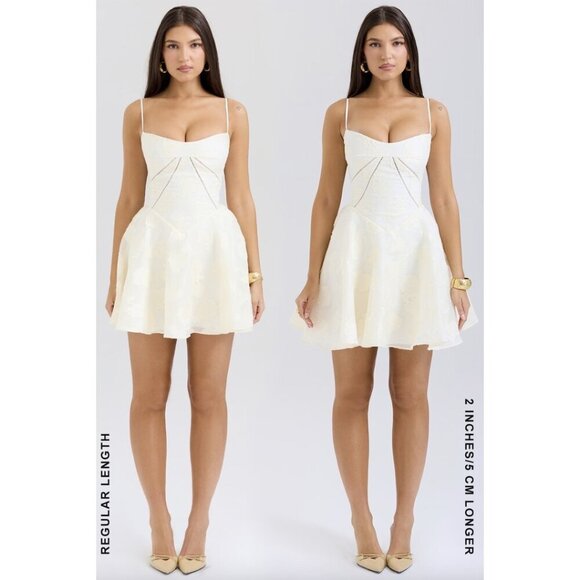 HOUSE OF CB Serenita Jacquard Fit & Flare Cocktail Minidress in Cream Large Tall - Picture 12 of 16